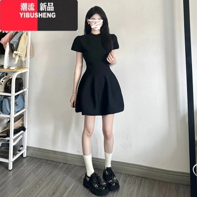 YIBUSHENG法式黑色连衣裙子女装季2024新款高级感收腰显瘦小黑裙蓬蓬短裙