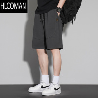 HLCOMAN灰色冰丝短裤男士夏季薄款宽松直筒休闲中裤潮牌美式五分运动裤子