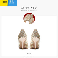 聚范高级感主婚纱婚鞋夏季女新款新娘鞋水晶婚礼高跟鞋金色亮片鞋