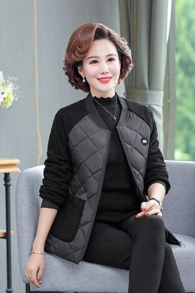 迪鲁奥(DILUAO)中老年人棉衣女50岁60妈妈短款服棒球服上衣时尚冬款夹克外套