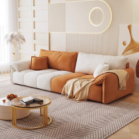 欧梵森现代简约拼色直排泡芙沙发大小户型客厅家具奶油风科技绒布沙发时尚网红款