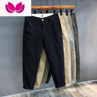 七斓男士休闲裤潮流百搭韩版九分小直筒修身百搭薄款水洗裤子