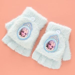 新款儿童手套男女秋冬季保暖加绒半指翻盖卡通小孩学生写字