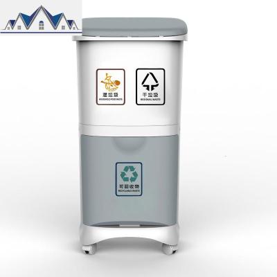 创意日式弹盖干湿垃圾分离分类垃圾桶家用厨房双层带盖分类桶 三维工匠