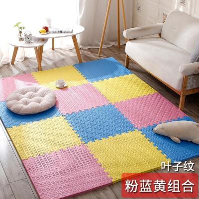 泡沫地垫家用隔音海绵铺地板垫子拼接爬爬卧室儿童爬行垫拼图防摔 粉+蓝+黄 60*60*1.2cm叶子纹[9片]送边条
