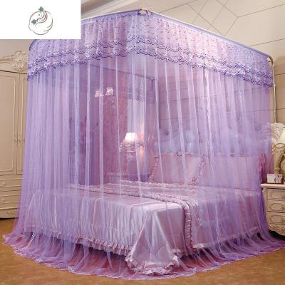 舒适主义(SHUSHIZHUYI)公主风U型伸缩蚊帐三开落地蚊帐1.2m1.5m/1.8m/1.紫色（不锈钢加粗）升级紫色（不锈钢加粗）升级款180X200cm（伸缩自如）