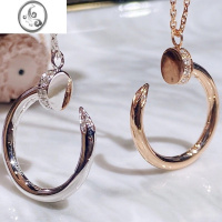 JiMi新款无钻满钻钉子项链镀真金锁骨链玫瑰金ins小众设计简约吊坠