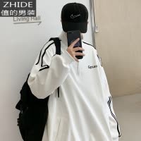 SUNTEK春秋季炸街白色卫衣男韩版潮流帅气设计感小众外套情侣装上衣潮牌卫衣