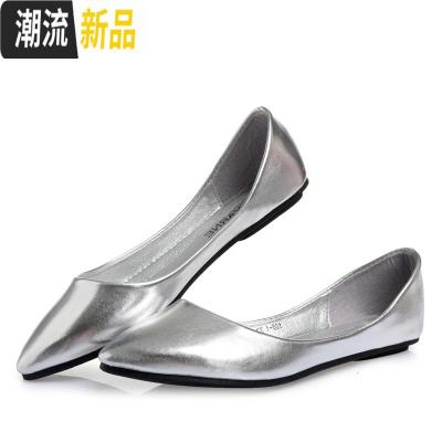 2020春季新款银色浅口单鞋软底平底鞋女鞋海航尖头大码百搭船瓢鞋广赫