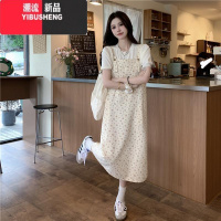 YIBUSHENG港风复古牛仔背带连衣裙女2024季新款小清新碎花无袖大码吊带裙