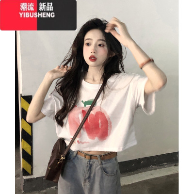 YIBUSHENG时尚减龄露脐短款T恤季2024新款宽松气质ins风短袖白色上衣女潮