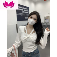 七斓设计感别致独特紧身上衣女春装内搭长袖T恤茶里茶气黑色打底衫冬