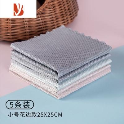 三维工匠厨房清洁鱼鳞抹布大号车用无痕加厚吸水去油毛巾擦玻璃专用 鱼鳞抹布-小号花边5条装(25*25cm)