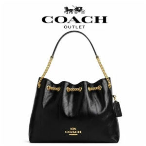 [香港直邮]COACH蔻驰 EVELYN 34 绗缝细节牛皮革垃圾袋单肩包女款 大号黑色