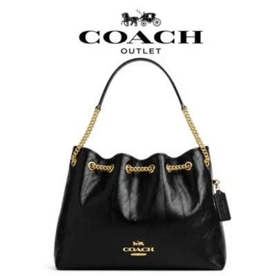 [香港直邮]COACH蔻驰 EVELYN 34 绗缝细节牛皮革垃圾袋单肩包女款 大号黑色