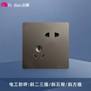 飞雕(FEIDIAO)开关插座面板 86型暗装斜五孔插座 家用商用插座面板 A7荧光灰斜五孔