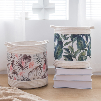 北欧植物布艺脏衣篓换洗衣物收纳筐儿童玩具杂物收纳桶可折叠水洗
