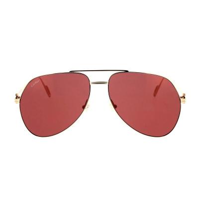 卡地亚(Cartier)中性金框红飞行员金属复古太阳镜时尚百搭潮人必 金色