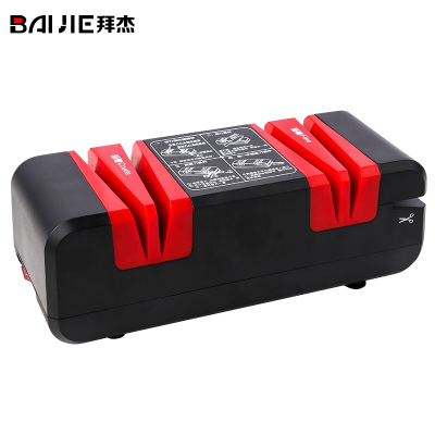 拜杰厨房电动磨刀器磨刀石家用多功能小型全自动可磨菜刀剪刀弯刀斧头快速磨刀机黑红色