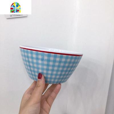 *片片吖*ins法式少女心餐具嫩蓝白格子塑料创意餐盘耐热耐冷碗盘 FENGHOU B3浅蓝格子碗