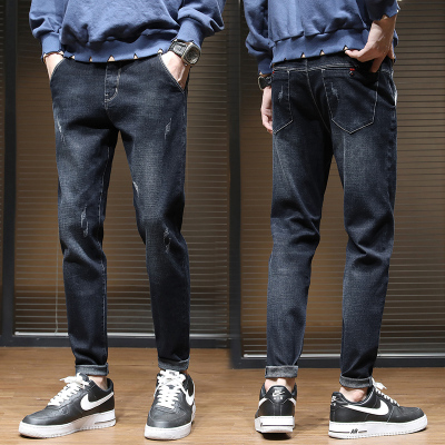 秋季牛仔裤男潮流百搭小脚潮牌新款韩版修身黑色休闲长裤男士裤子