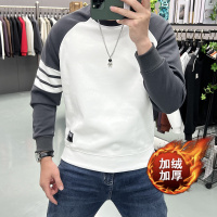 春秋新款卫衣男装织带拼接色潮流加绒加厚圆领休闲秋冬打底衫_1