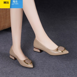 聚范2024新款平底尖头单鞋女浅口皮鞋软底女鞋中跟软皮瓢鞋