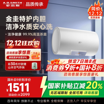 AO史密斯佳尼特 60升电热水器 金圭内胆8年免费包换 变频速热 大屏 CTE-60JC0-B 储水式