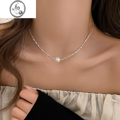 JiMi珍珠碎银子项链女吊坠轻奢小众高级感锁骨链2023新款颈链配饰