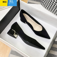 聚范粗跟单鞋女夏款2024新款秋季尖头高跟鞋气质中跟职业黑色工作鞋