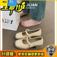 聚范法式单鞋女2024新款夏季配裙子3公分小跟鞋黑色粗跟玛丽珍小皮鞋