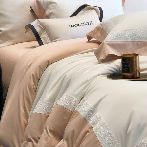 高端轻奢典雅风100支超细旦磨毛四件套蕾丝边枕套细腻柔软床品