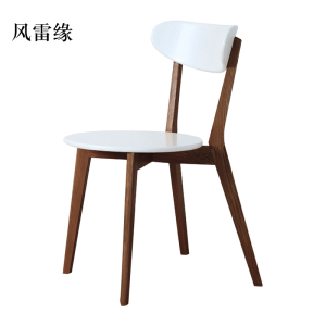 风雷缘餐椅简约现代休闲书桌椅餐桌凳子橡木靠背椅胡桃色骨架白色圆形座面
