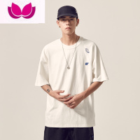 七斓男道夏季字母印花短袖T恤青年男生ins潮牌宽松日系半袖情侣体恤