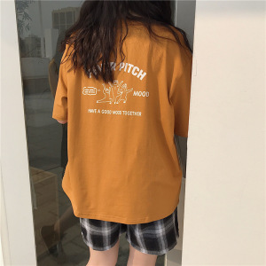 夏装韩版新款前后印花短袖T恤女圆领休闲宽松东南亚女装上衣