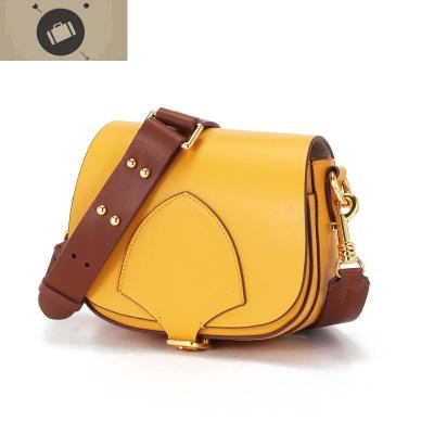 2020新款女包马鞍包真皮牛皮百搭宽肩带斜挎包迷你小包包手机包艾狄伊娃女斜挎包黄色