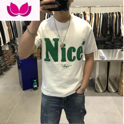 七斓潮牌字母印花短袖T恤男 夏季修身圆领潮流网红半袖衫上衣男装