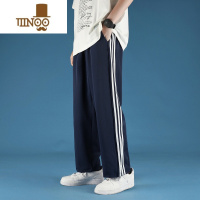 YANXU坠感阔腿条纹运动裤男秋季港风超火cec潮流直筒宽松休闲百搭卫裤