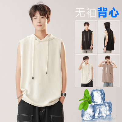 夏季韩版宽松马甲背心男无袖坎肩潮T恤新款连帽网红同款百搭上衣