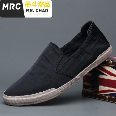 英伦低帮一脚蹬帆布鞋男士懒人休闲乐福鞋子男软底单鞋薄底墨斗潮品