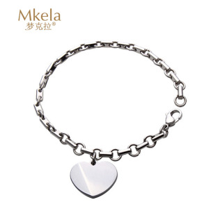 梦克拉Mkela 甜美系百搭钨金心形手链女 爱痕 镜面抛光时尚钨金饰品 创意礼物 白色
