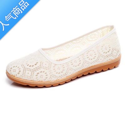 SUNTEK夏季蕾丝面老北京布鞋女单鞋妈妈鞋中老年一脚蹬网凉鞋透气软底