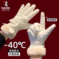 啄木鸟手套女2025冬季新款加厚保暖可触屏骑行电动车加绒防寒手套