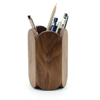 木头笔筒刻字定制原木实木质复古中国风木制黑胡桃木中式个性创意三维工匠榉木刻字五个面或底部