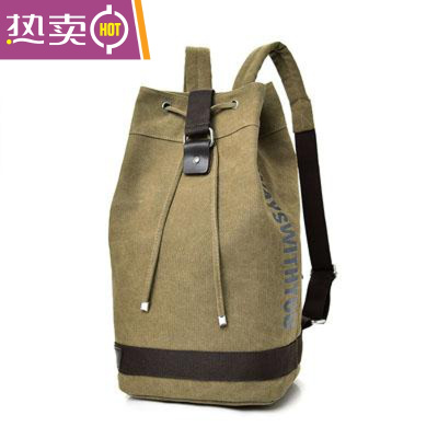 NEWLAKE双肩水桶抽绳背包帆布男ins大容量行李户外旅行登山运动篮球书包书包学生