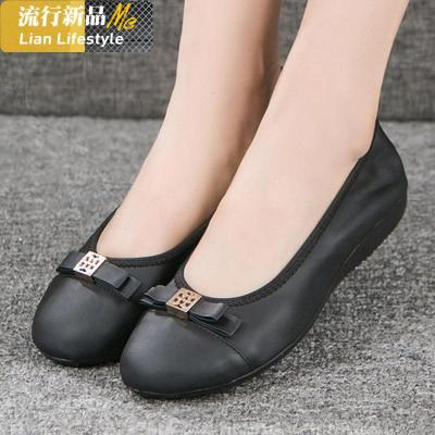 春季中年女鞋妈妈单鞋女真皮平底豆豆鞋女防滑中老年软底休闲皮鞋知义(ZHIYI)休闲鞋