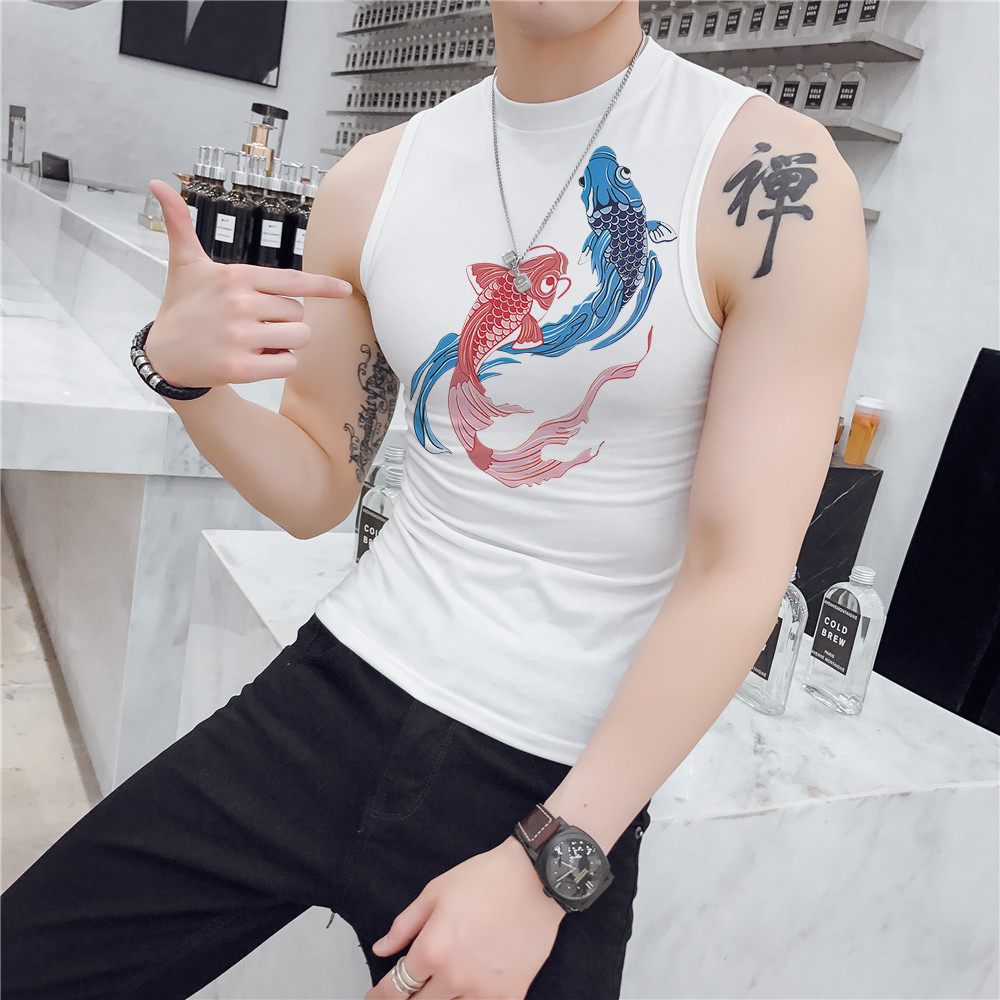 SUNTEK无袖T恤男 紧身弹力坎肩背心男运动无袖半高领上衣色汗衫健身潮马甲/背心