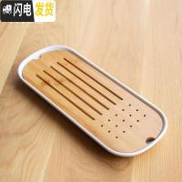 三维工匠竹制茶盘家用茶台创意小托盘茶海储水干泡台简约现代日式功夫茶具 竹制茶盘——长方小白