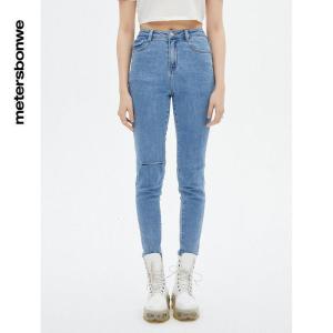 [1件5折价:99.5]美特斯邦威新基本高腰经典紧身牛仔裤女长裤修身弹力春夏