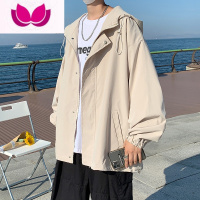 七斓2022连帽外套男ins韩版潮百搭学生休闲港风宽松纯色风衣夹克